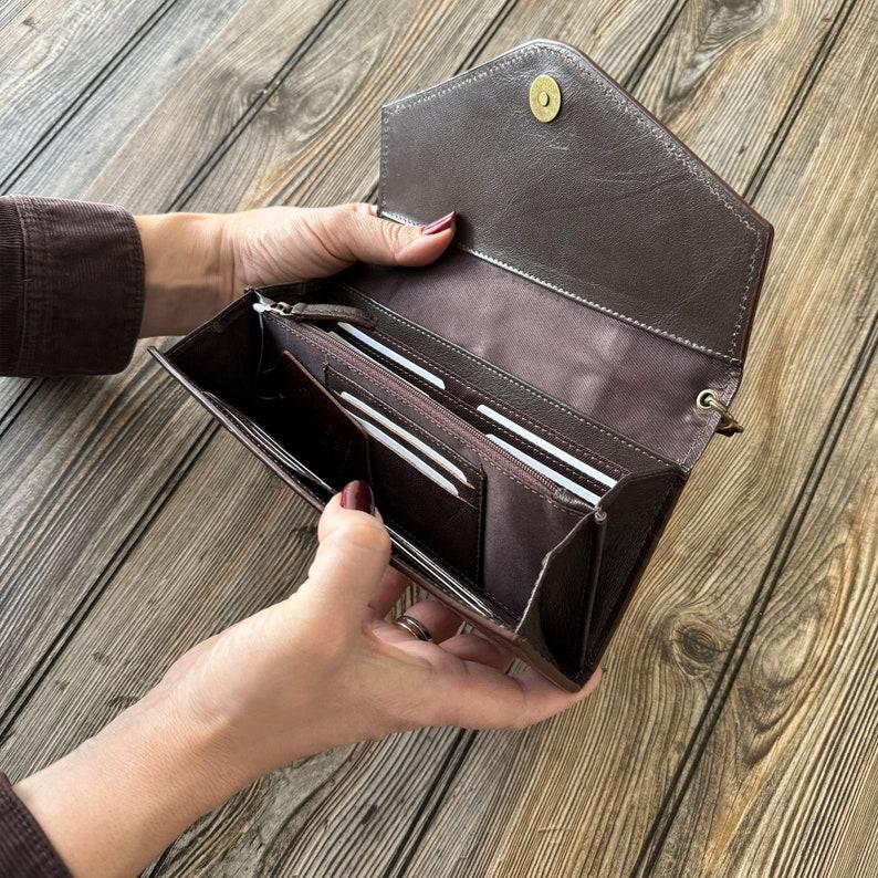 Cowhide And Hand Tooled Leather Clutch Wallet With Turquoise Accent