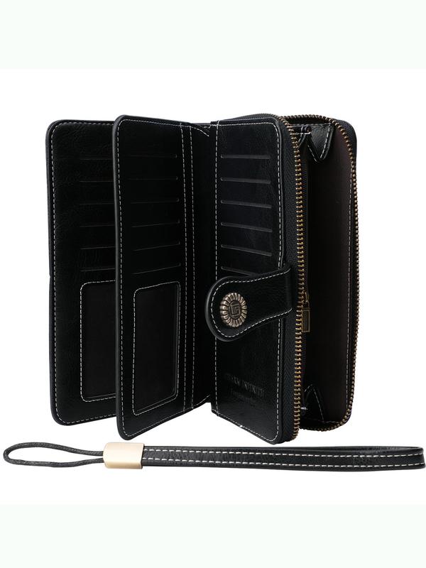 Women's Fashionable Plain Color Long Wallet, RFID Blocking Card Holder, Casual Versatile Zipper Phone Wallet, Large Capacity Card Holder, Portable Vintage Clutch Bag