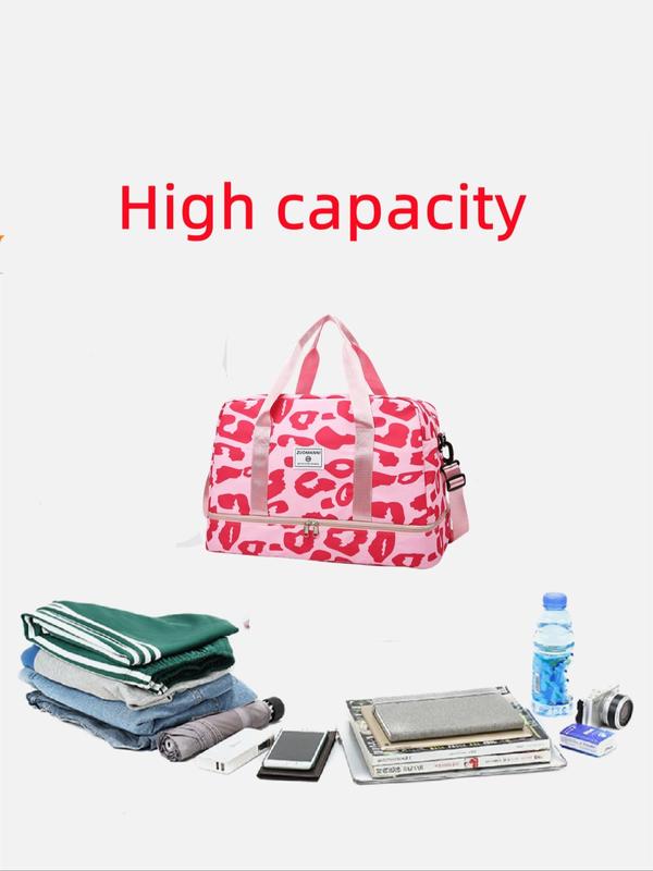 Leopard Pattern Zipper Travel Bag Set, Fashionable Leopard Print Duffle Bag, Waterproof Travel Bag for Women & Girls