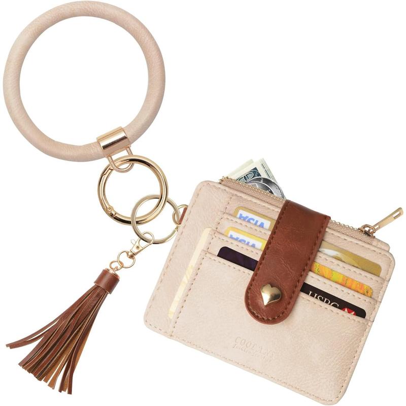 Wristlet Bracelet Keychain Credit Card Holder Purse,Blocking Zip Slim Wallet,Tassel Key Ring Wallet for Women