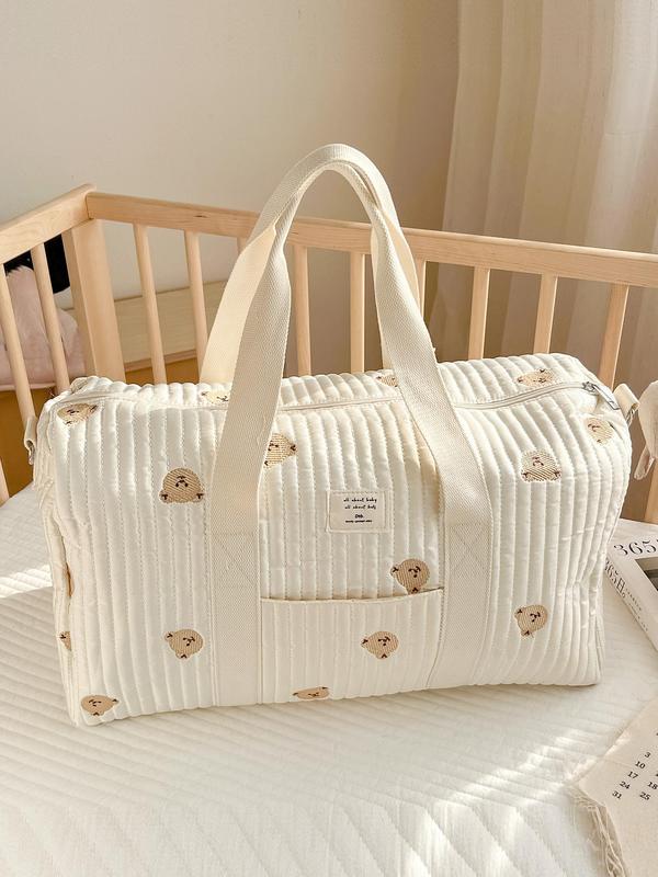 Cute Bear Pattern Travel Bag, Large Capacity Zipper Bag with Detachable Shoulder Strap, Daily Convenient Travel Bag for Women & Girls