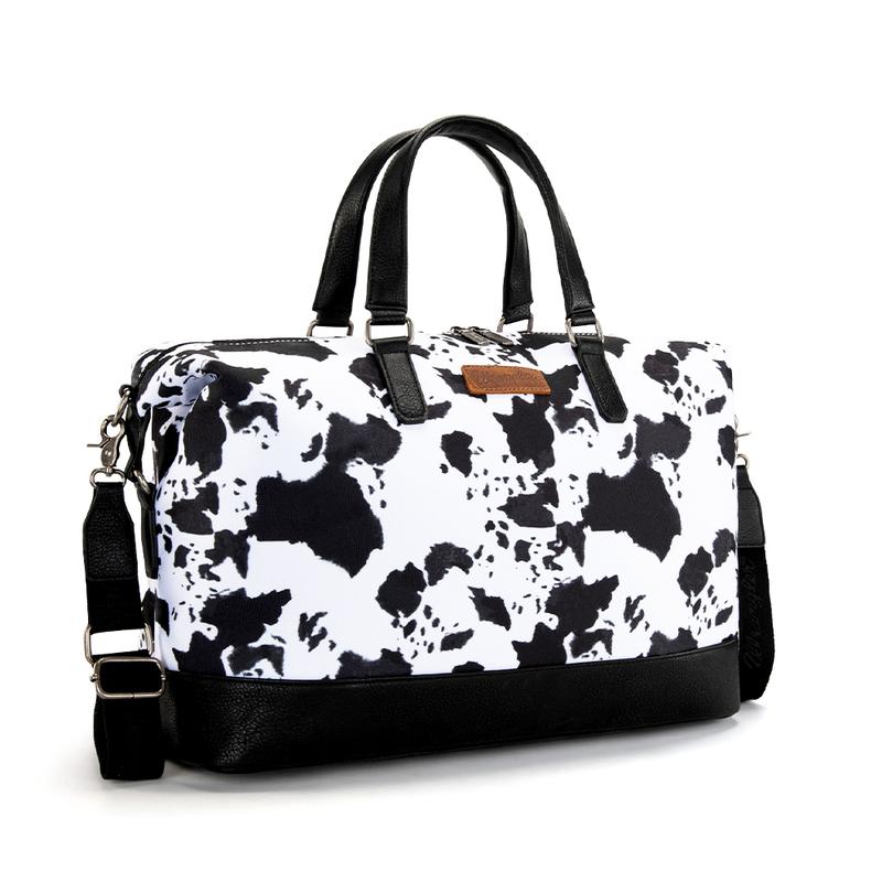 Wrangler Summer Moo Moo Duffle Cow Print Travel Bag with Large Capacity and Multi-purpose -  Overnight, Travel, Gym - Airline Approved Carry-On