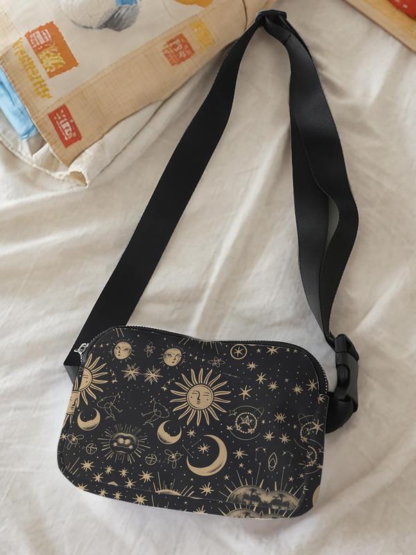 Fashionable Star & Sun Pattern Fanny Pack, Casual Versatile Zipper Chest Bag for Women, Trendy All-match Belt Bag for Daily Use