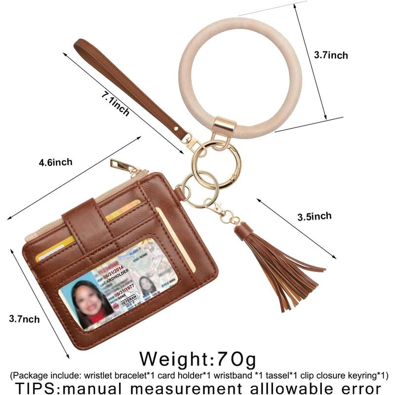 Wristlet Bracelet Keychain Credit Card Holder Purse,Blocking Zip Slim Wallet,Tassel Key Ring Wallet for Women