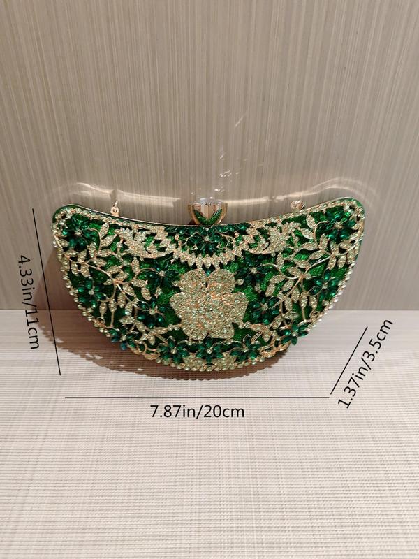 Women's Elegant Glitter Rhinestone Decorated Evening Bag with Flower Design, Trendy Exquisite Handbag, Fashionable Bag For Party Decoration