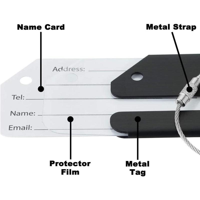 2Pack Black Aluminum Luggage Tag with Name ID Card Perfect to Quickly Spot Luggage Suitcase