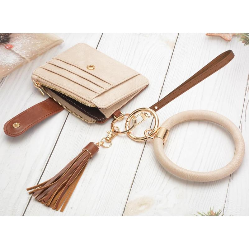 Wristlet Bracelet Keychain Credit Card Holder Purse,Blocking Zip Slim Wallet,Tassel Key Ring Wallet for Women