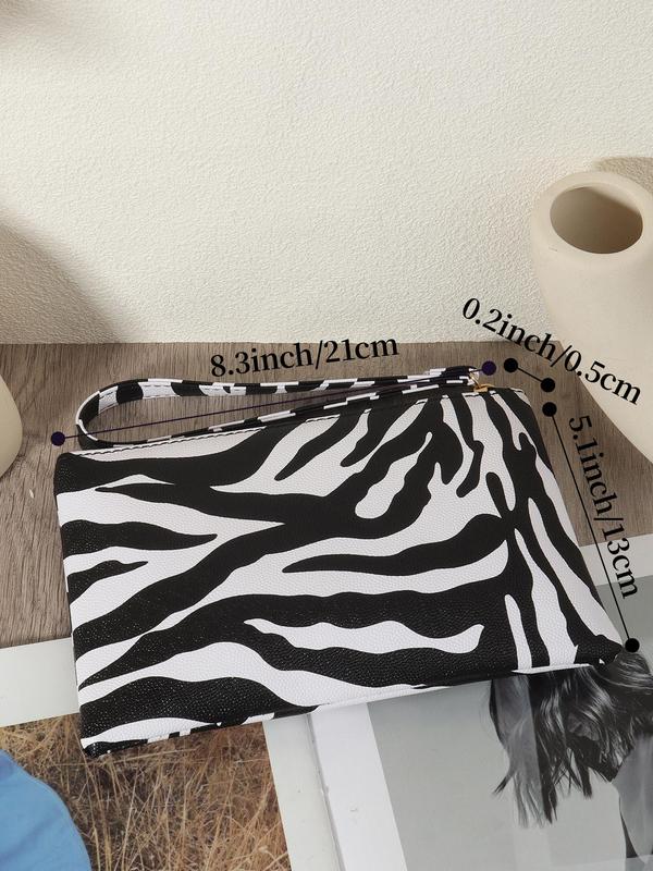 Fashion Creative Zebra Stripe Pattern Zippered Wristlet, Casual Pu Leather Handbag for Women, Simple All-match Bag for Daily Life