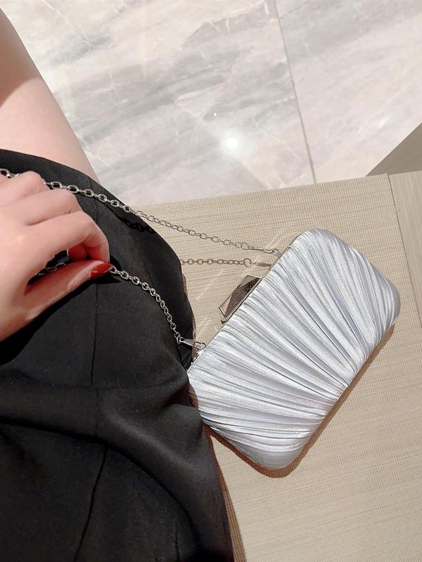 Women's Minimalist Elegant Plain Ruched Design Chain Decor Evening Bag For Party & Wedding