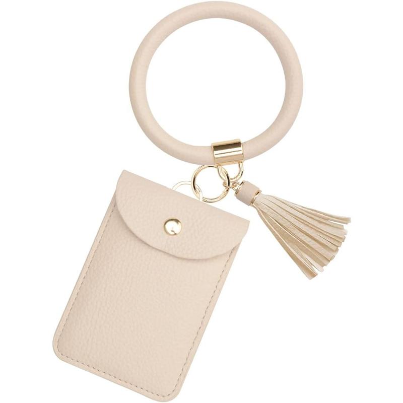 Wristlet Bracelet Keychain Credit Card Holder Purse,Blocking Zip Slim Wallet,Tassel Key Ring Wallet for Women