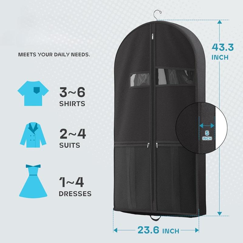 Travel Garment Bag with Zipper Pocket, Suit Bag for Suits, Dresses, Coats