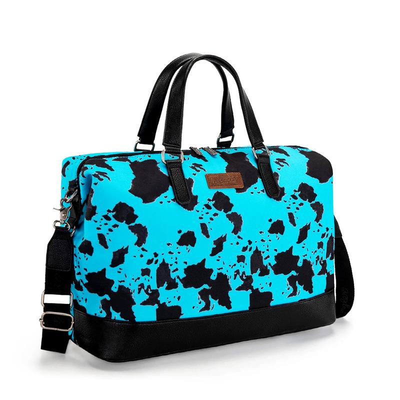 Wrangler Summer Moo Moo Duffle Cow Print Travel Bag with Large Capacity and Multi-purpose -  Overnight, Travel, Gym - Airline Approved Carry-On