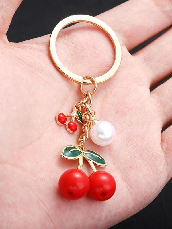 Cute Cherry Design Bag Charm, Fashionable Faux Pearl Decor Keychain for Women & Men, Trendy All-match Pendant Bag Charm for Birthday Gift