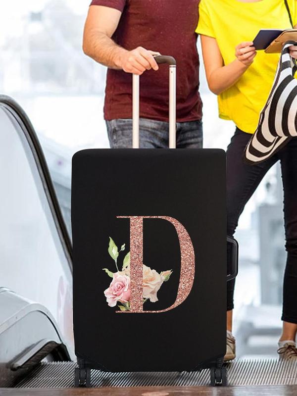 Floral Letter Pattern Luggage Cover, Dustproof Foldable Travel Bag Protector, Bag Accessories for Women & Men