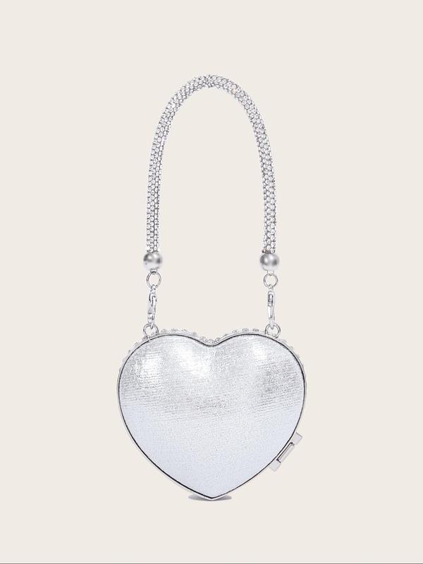 Women's Elegant Rhinestone Heart Decorated Evening Bag, Exquisite Trendy Chain Strap Clutch Bag, Fashionable Bag for Party Decoration