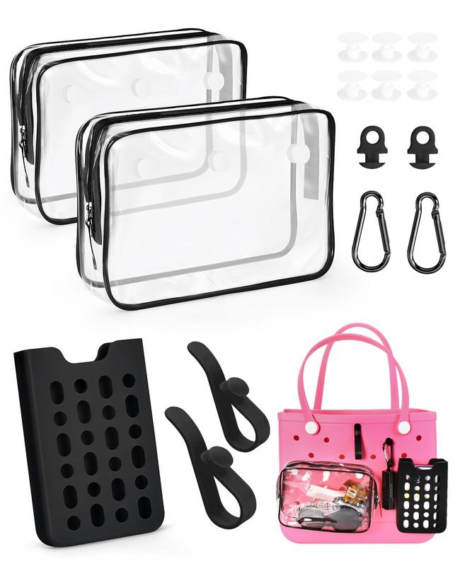 Bogg Bag Charms Accessories Set ,  with Silicone Phone Holder, 2 Clear Bogg Beach Tote Bag and 6 Hooks