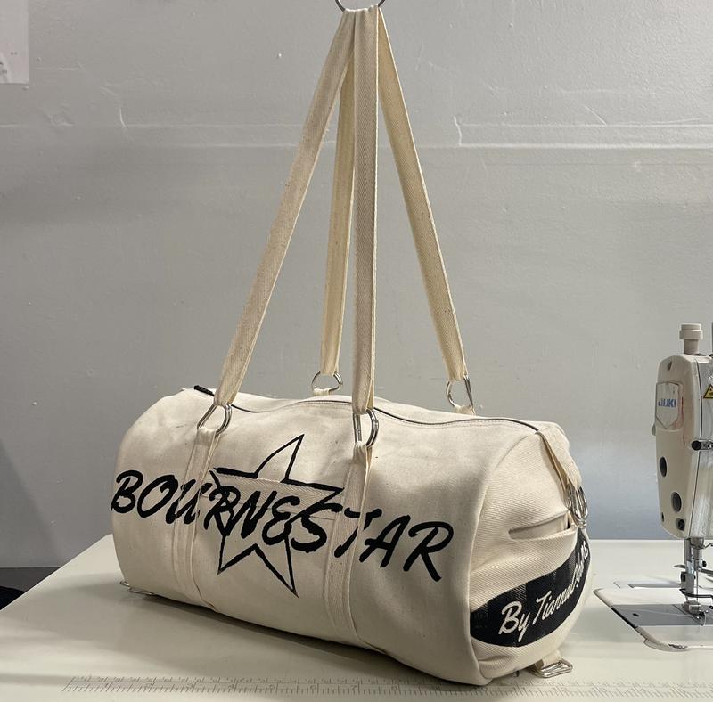 Bournestar Denim Duffel Bag, 100% Cotton, Zipper Closure