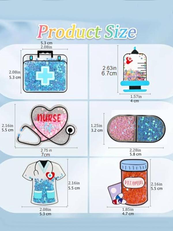 Nurse Themed Contrast Sequin Bag Accessories, Letter & Nurse Hat & Medicine Bottle & Syringe & Heart Shaped Bag Decoration, Bag Decoration for Women & Girls, Multifunctional Charm for Clogs Gift