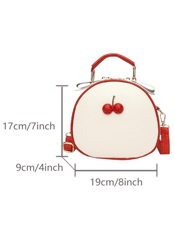 Stylish Cherry Decor Handbag, Fashionable Pu Leather Zipper Adjustable Strap Crossbody Bag for Women for Work Office & Shopping & Daily Used