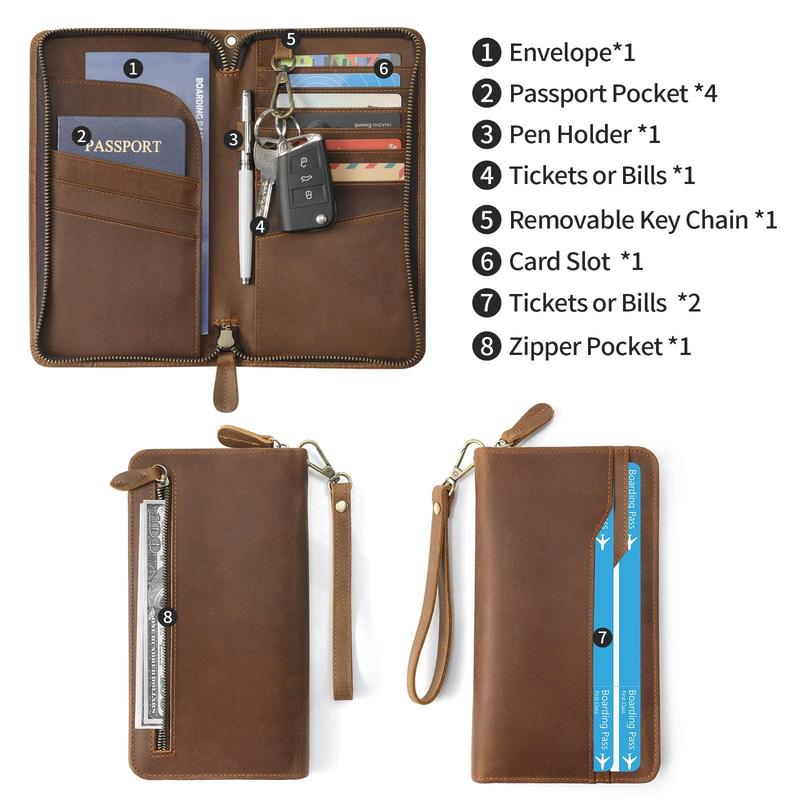 Leather Family Travel Passport Case for Men Women, Large RFID Passport Wallet Holder Travel Passport Cover