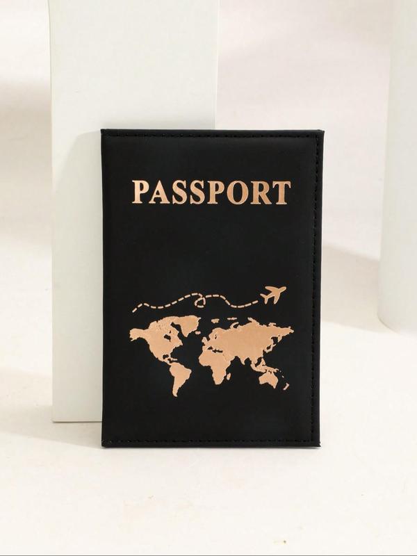 Creative Letters Pattern PU Leather Passport, with Map Pattern, Fashionable Passport Holder for Men & Women, Outdoor Travel Passport Cover