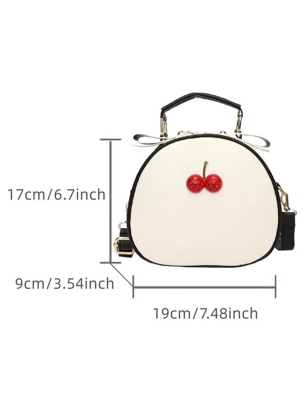 Stylish Cherry Decor Handbag, Fashionable Pu Leather Zipper Adjustable Strap Crossbody Bag for Women for Work Office & Shopping & Daily Used