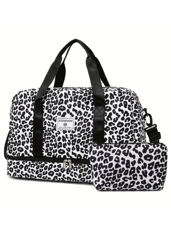 Leopard Pattern Zipper Travel Bag Set, Fashionable Leopard Print Duffle Bag, Waterproof Travel Bag for Women & Girls