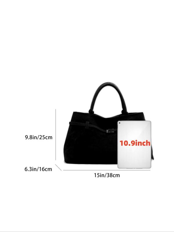 Women's Solid Color Suede Handbag, Fashionable Minimalist Magnetic Closure Design Tote Bag, Casual Trendy Versatile High-quality Daily Commuting Bag