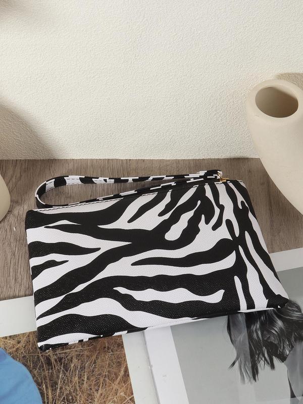 Fashion Creative Zebra Stripe Pattern Zippered Wristlet, Casual Pu Leather Handbag for Women, Simple All-match Bag for Daily Life