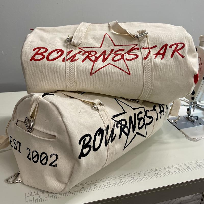 Bournestar Denim Duffel Bag, 100% Cotton, Zipper Closure