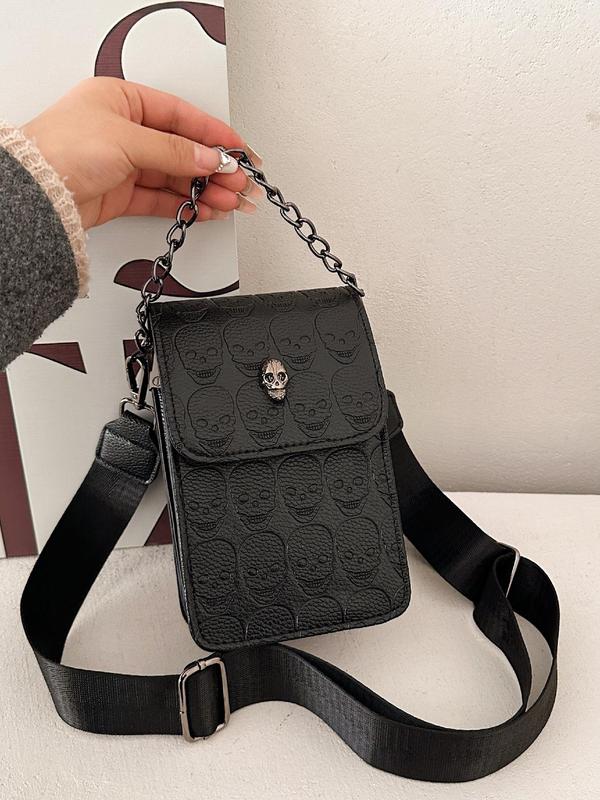 Fashionable Skull Embossed Crossbody Bag, Casual PU Leather Shoulder Bag for Women, Casual Trendy Versatile High-quality Daily Commuting Bag