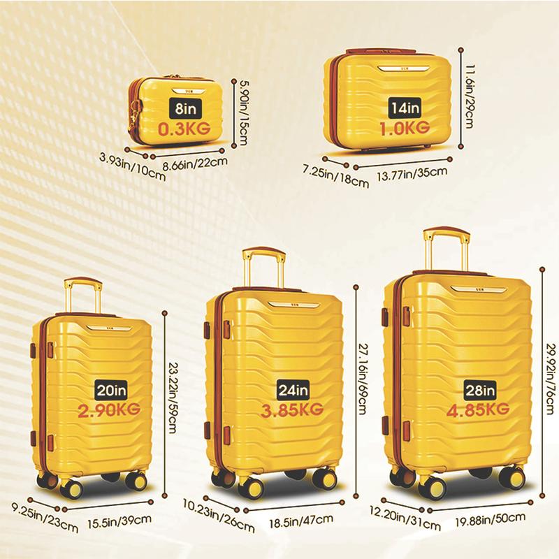 UUH Gold Luggage Sets Travel Case 4pcs 7pcs 8pcs Sets Suitcase With Water-Proof and Expandable Layer Makeup Bag Side Hooks And TSA Lock