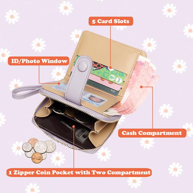 Cute Daisy Flowers Print Wallets with Exterior Zipper Around Coin Purse Bifold Bill Wallet with Credit Card Holder Id Window