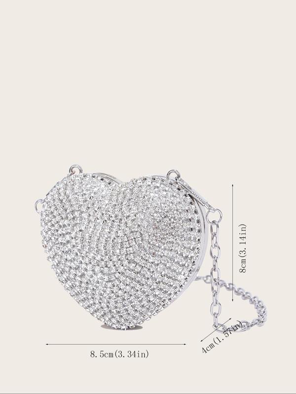 Women's Elegant Rhinestone Heart Decorated Evening Bag, Exquisite Trendy Chain Strap Clutch Bag, Fashionable Bag for Party Decoration