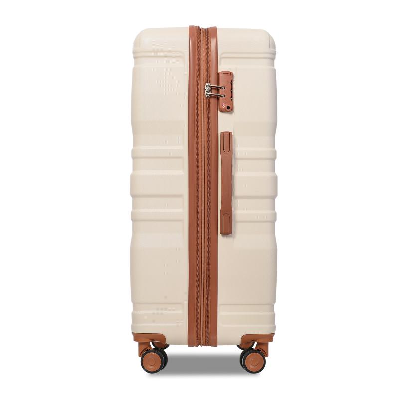 [Bellemave] Tugage Set 4 Piecework, Expantable ABS Durable Suitcase with Travel Bag, Carry On Storage Suitcase Set with 360 ° Spinner Wheels, ivory and Brown