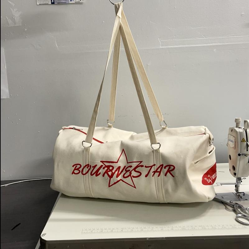 Bournestar Denim Duffel Bag, 100% Cotton, Zipper Closure