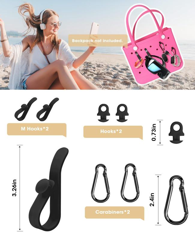 Bogg Bag Charms Accessories Set ,  with Silicone Phone Holder, 2 Clear Bogg Beach Tote Bag and 6 Hooks