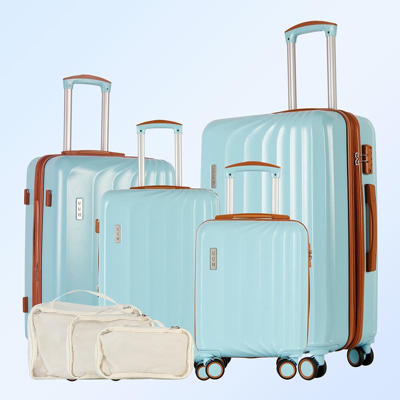 UUH Lightweight Luggage Family Travel Set, 2024 New Lightweight Luggage, with various combinations of three and four pieces, including gray, green, blue, black, white and silver for your choice, UUH will be your best travel companion.