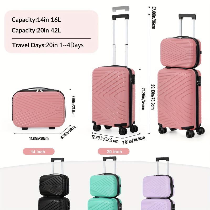 2pcs Ultra-Lightweight Carry-On Luggage Set Cosmetic Bag - Durable ABS Material, Sturdy Aluminum Alloy Handle, and Smooth Rolling Wheels for Travel