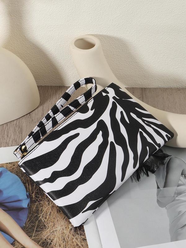 Fashion Creative Zebra Stripe Pattern Zippered Wristlet, Casual Pu Leather Handbag for Women, Simple All-match Bag for Daily Life