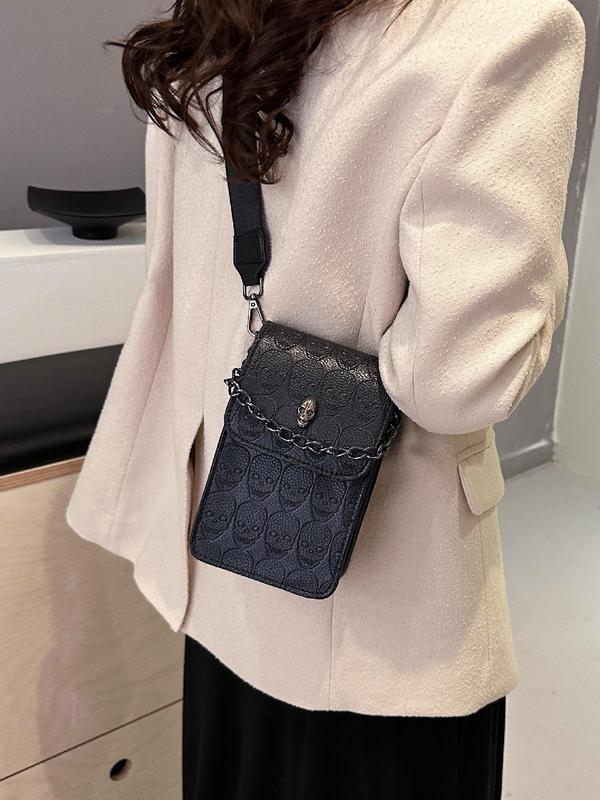 Fashionable Skull Embossed Crossbody Bag, Casual PU Leather Shoulder Bag for Women, Casual Trendy Versatile High-quality Daily Commuting Bag