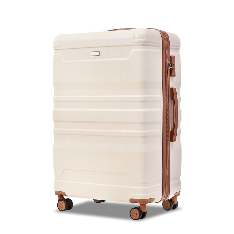 [Bellemave] Tugage Set 4 Piecework, Expantable ABS Durable Suitcase with Travel Bag, Carry On Storage Suitcase Set with 360 ° Spinner Wheels, ivory and Brown