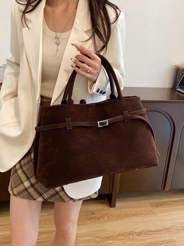 Women's Solid Color Suede Handbag, Fashionable Minimalist Magnetic Closure Design Tote Bag, Casual Trendy Versatile High-quality Daily Commuting Bag