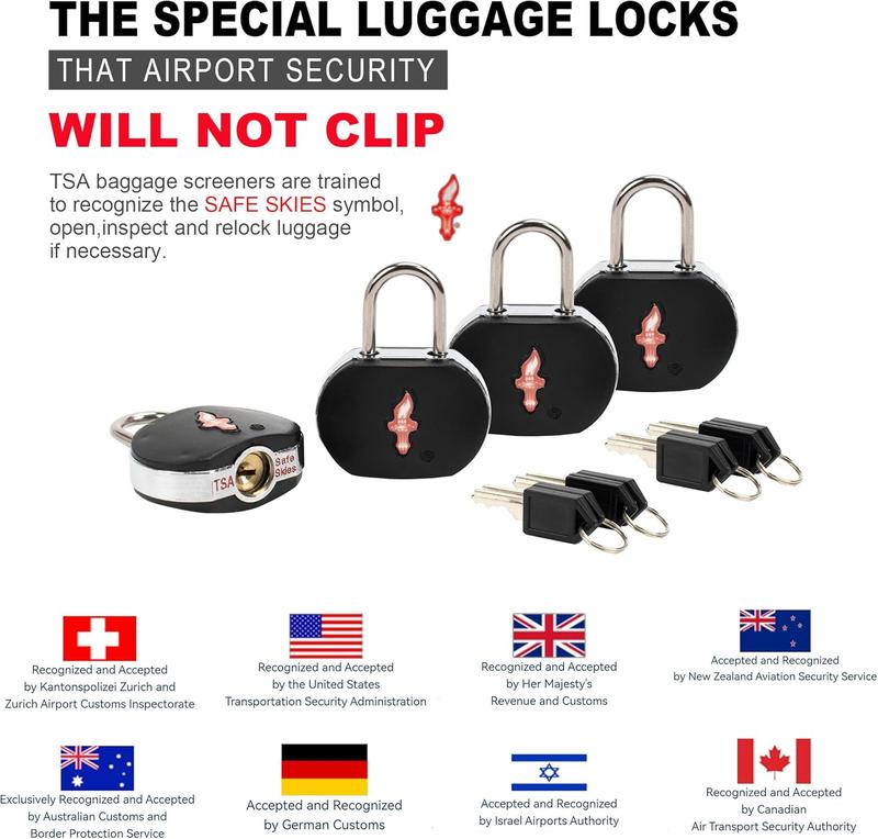 4 Pack Black Luggage Lock TSA Key Lock, Luggage Key Lock TSA Approved or Travel Lock TSA Approved and Suitcase Lock for Luggage, Suitcase, Carry On, Backpack, Laptop Bag.