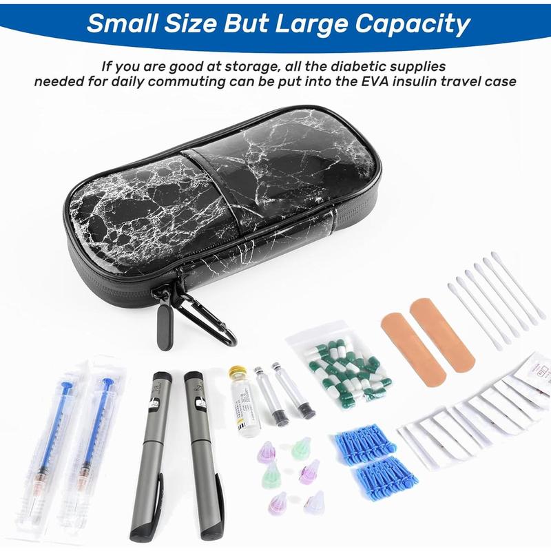 Insulin Pen Cooler Travel Case with 2 TSA Approved Ice Packs, Medication Cooler for Diabetic Supplies, Compact for Daily Life and Trip (Marble Black)