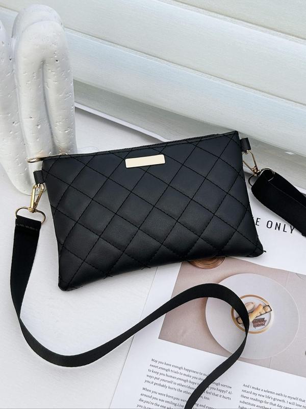 Women's Fashionable Argyle Quilted Design Crossbody Bag, Simple Versatile Zipper Shoulder Bag for Daily Used, Casual Trendy Versatile High-quality Daily Commuting Bag