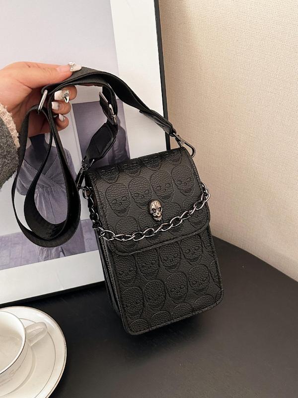 Fashionable Skull Embossed Crossbody Bag, Casual PU Leather Shoulder Bag for Women, Casual Trendy Versatile High-quality Daily Commuting Bag