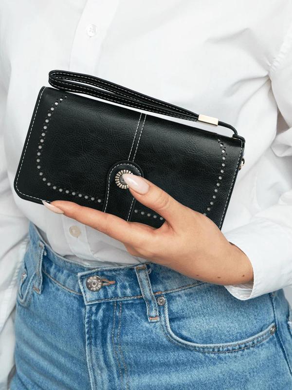 Women's Fashionable Plain Color Long Wallet, RFID Blocking Card Holder, Casual Versatile Zipper Phone Wallet, Large Capacity Card Holder, Portable Vintage Clutch Bag