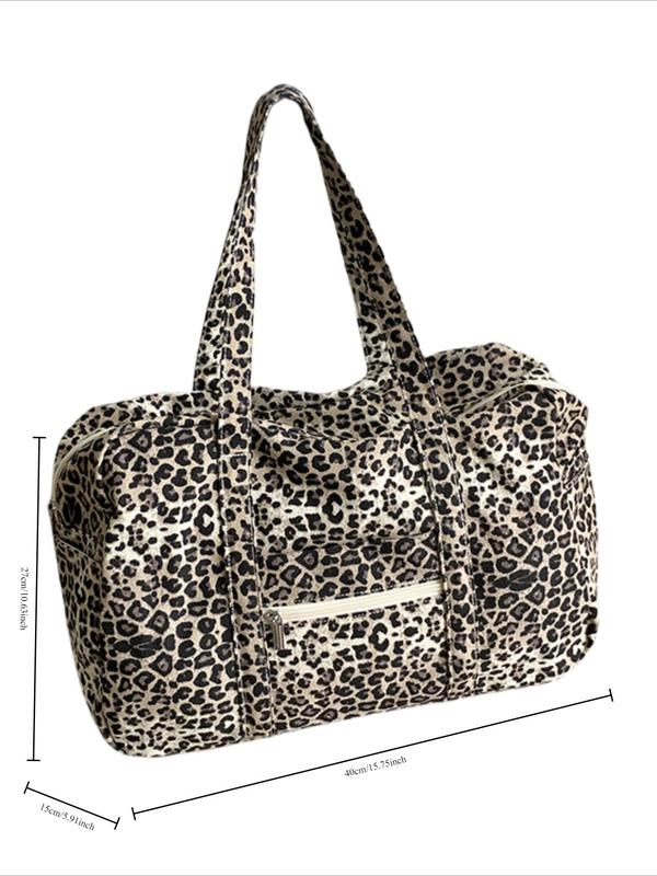 Fashion Leopard Pattern Travel Bag, Large Capacity Duffel Bag, Lightweight Zipper Shoulder Bag for Women & Girls, Casual Trendy Versatile High-quality Daily Commuting Bag