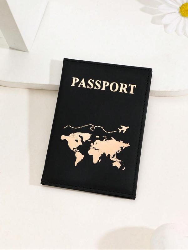 Creative Letters Pattern PU Leather Passport, with Map Pattern, Fashionable Passport Holder for Men & Women, Outdoor Travel Passport Cover